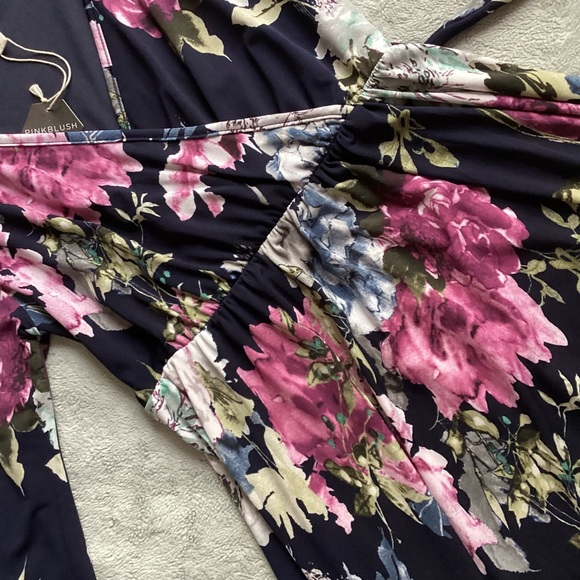 NWT Pinkblush Maternity Floral Surplice Tie Waist Pregnancy Maxi Dress Navy Blue - Picture 11 of 12